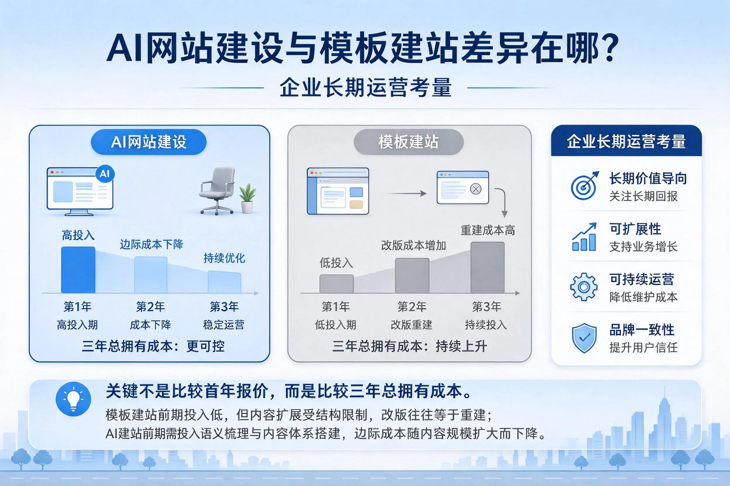 AI网站建设与模板建站差异在哪?阿拉尔企业长期运营考量
