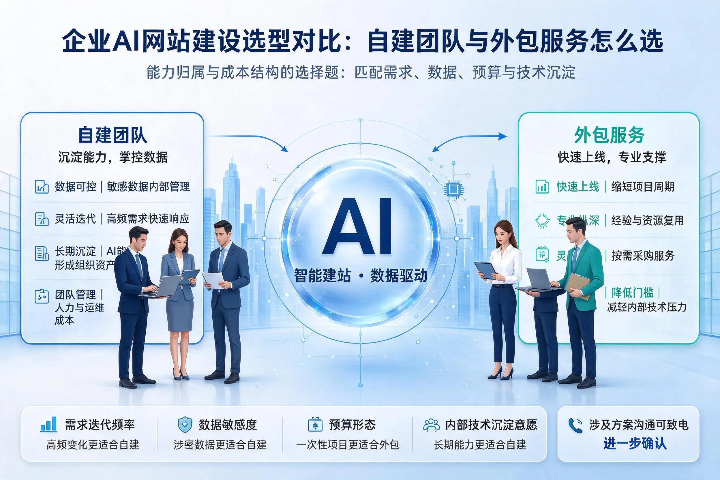 阿拉尔企业AI网站建设选型对比：自建团队与外包服务怎么选